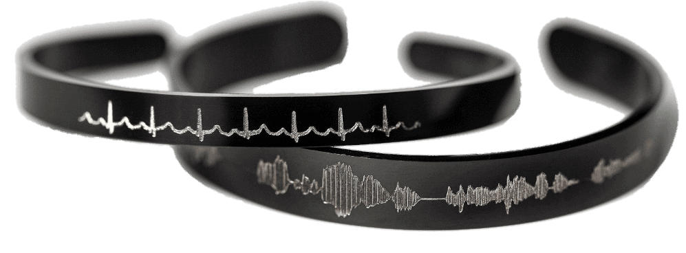 A black bracelet featuring a heartbeat from a 3d ultrasound - heartbeat jewelry