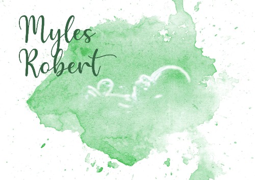 green water color image of a 2D baby ultrasound with the baby's name